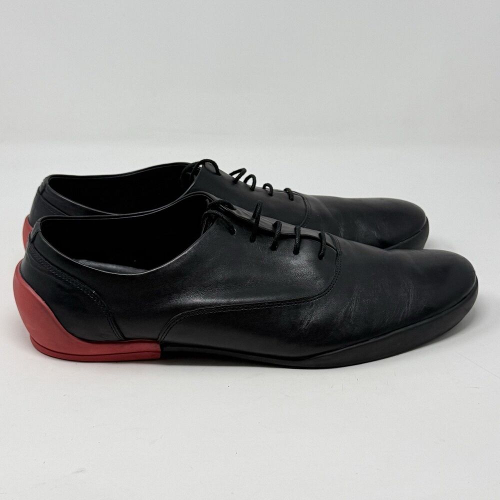 Camper Romain Kremer Oxford Shoes Mens 12 EU 46 Black Leather Red Heel Hipster